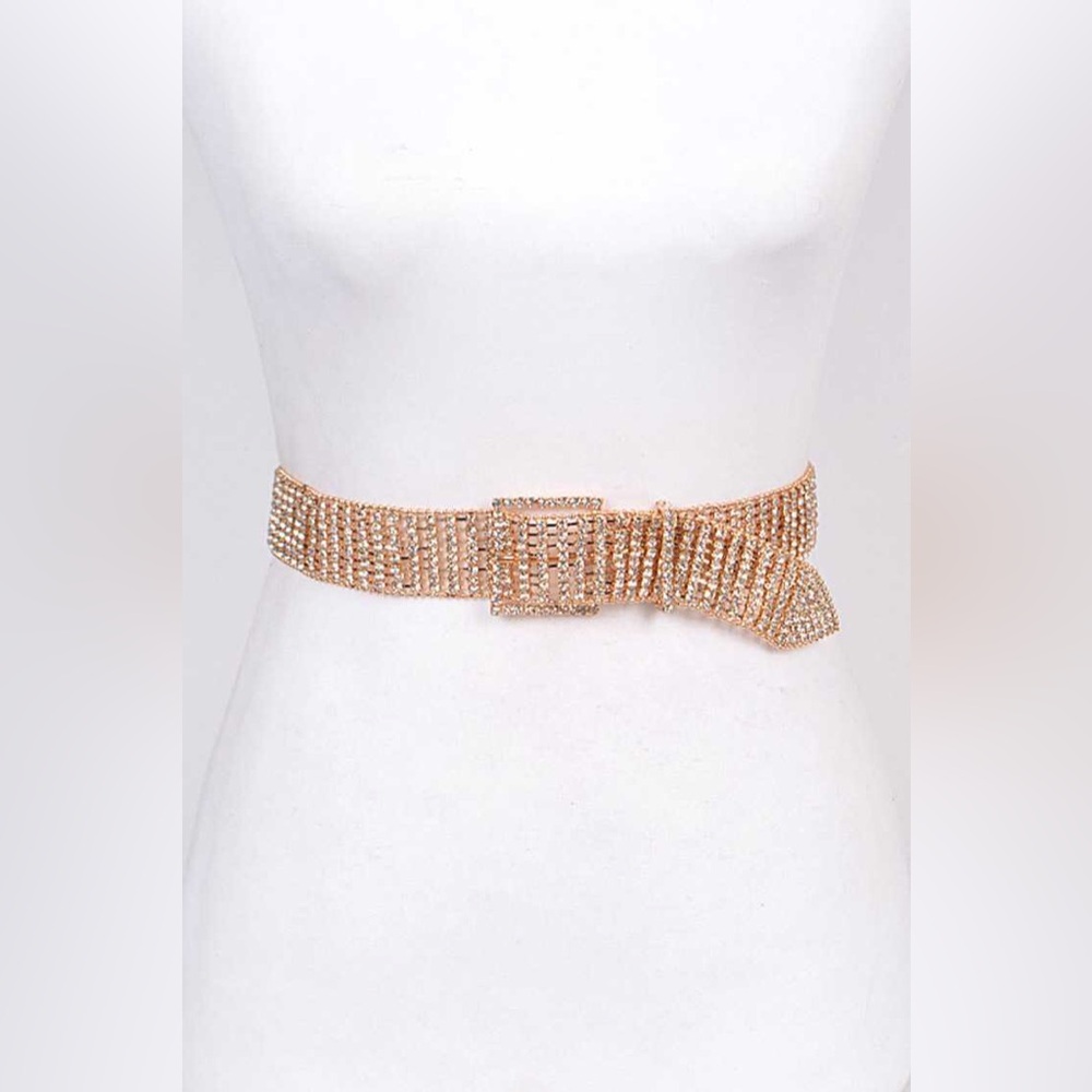 Gold or Silver Rhinestone Chain Statement Belt - Picture 2 of 5
